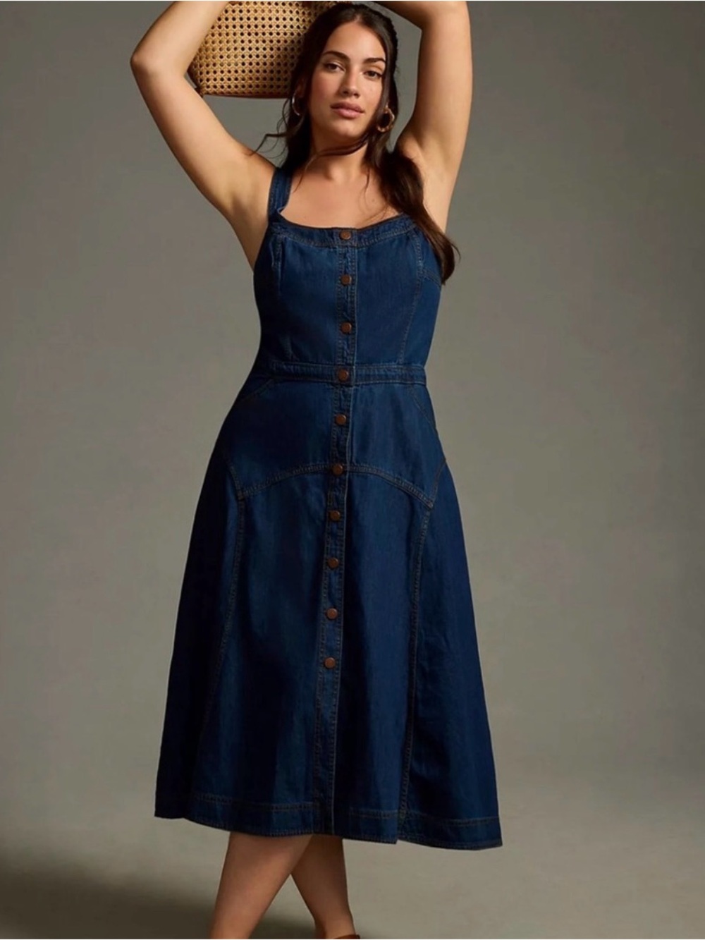 Anthropologie Button Front Denim Pinafore Dress Western Style S